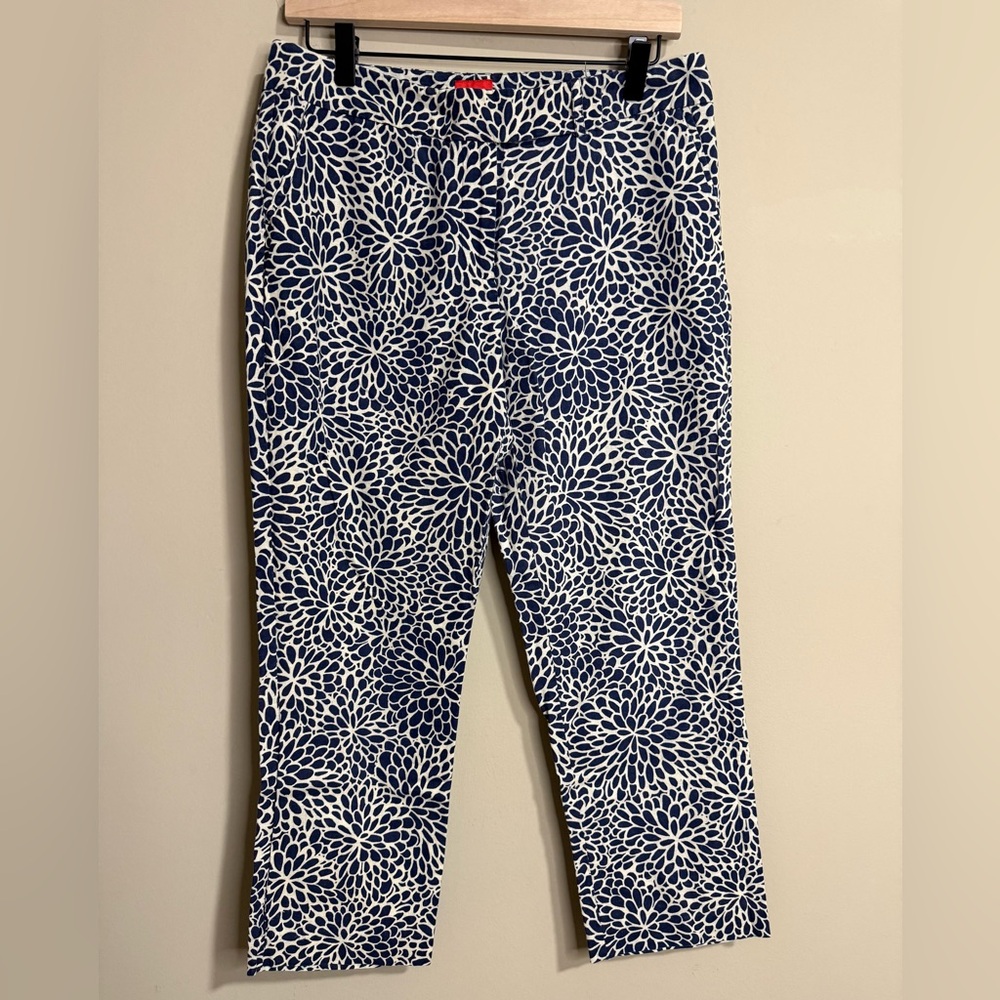 Oscar de la Renta Navy and White Floral Chinos